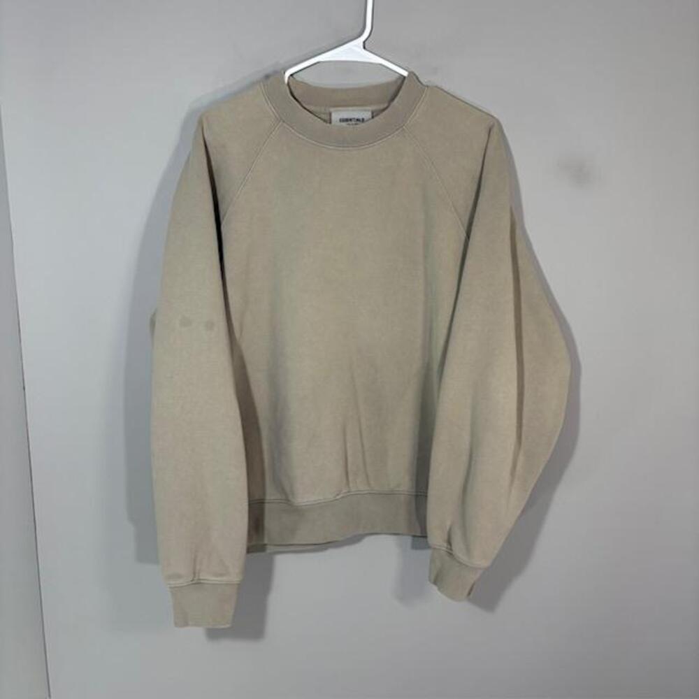 Fear Of God Essentials Sweatshirt Mens Small Beige Crewneck Graphic Fleece